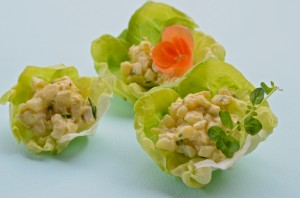 Egg and potato salad in butter lettuce cups