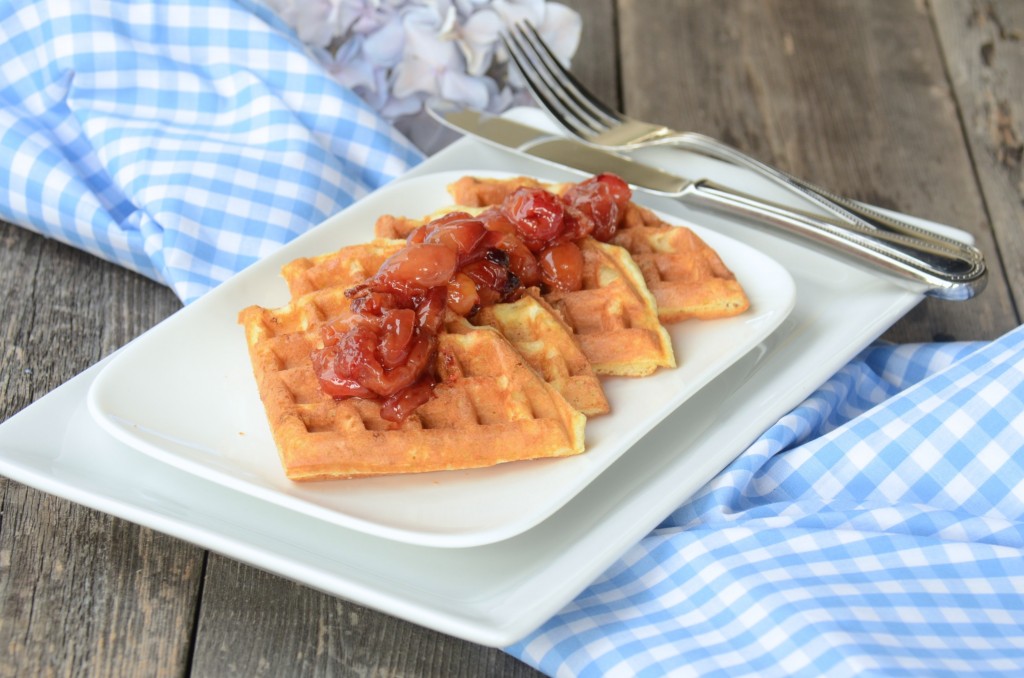 Buttermilk waffles with cherry compote