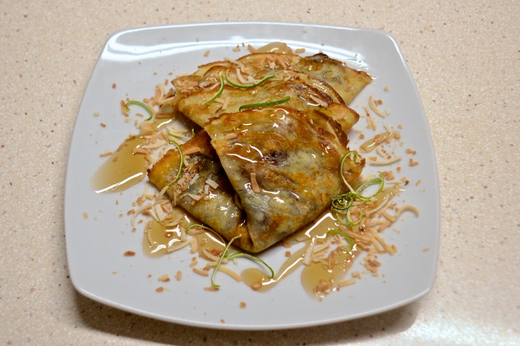 Crepes with caramelized bananas and lime