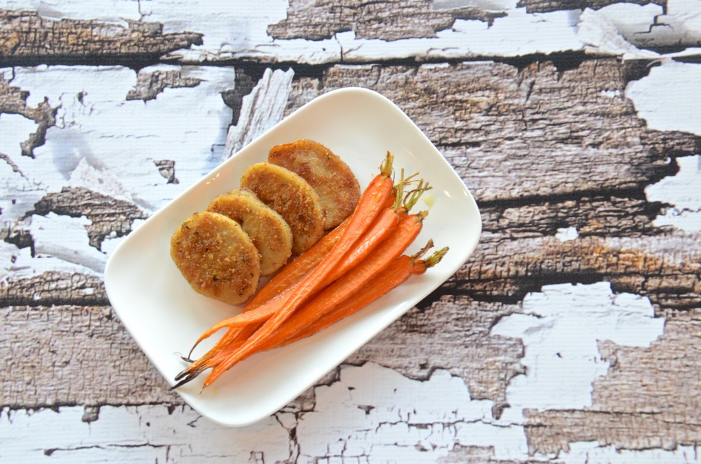 Seitan patties with roasted carrots