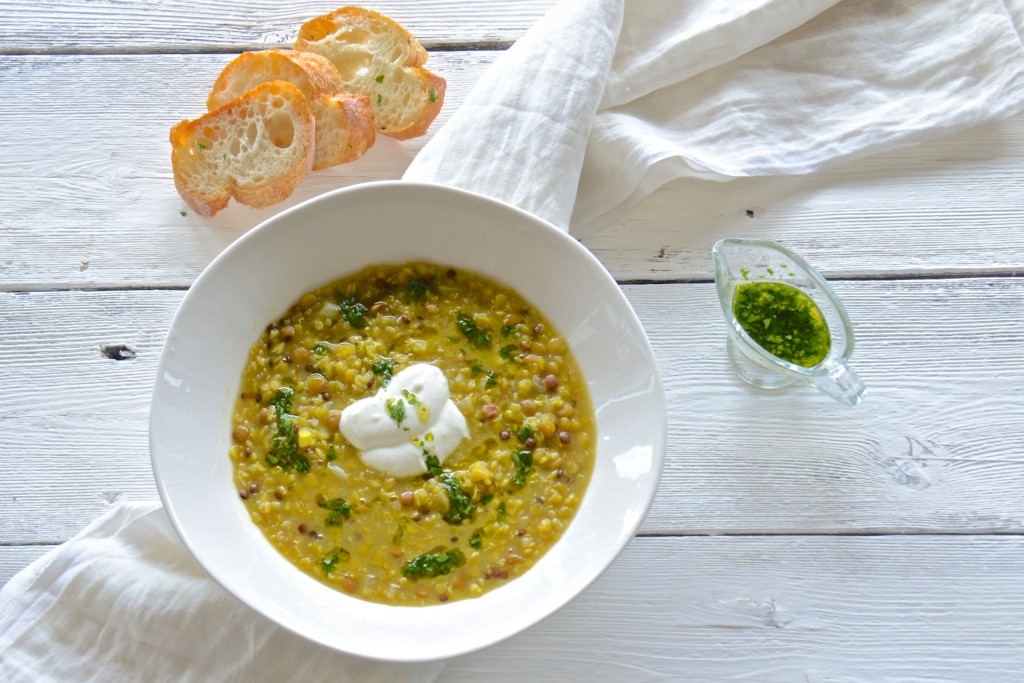 Three-lentil and quinoa soup