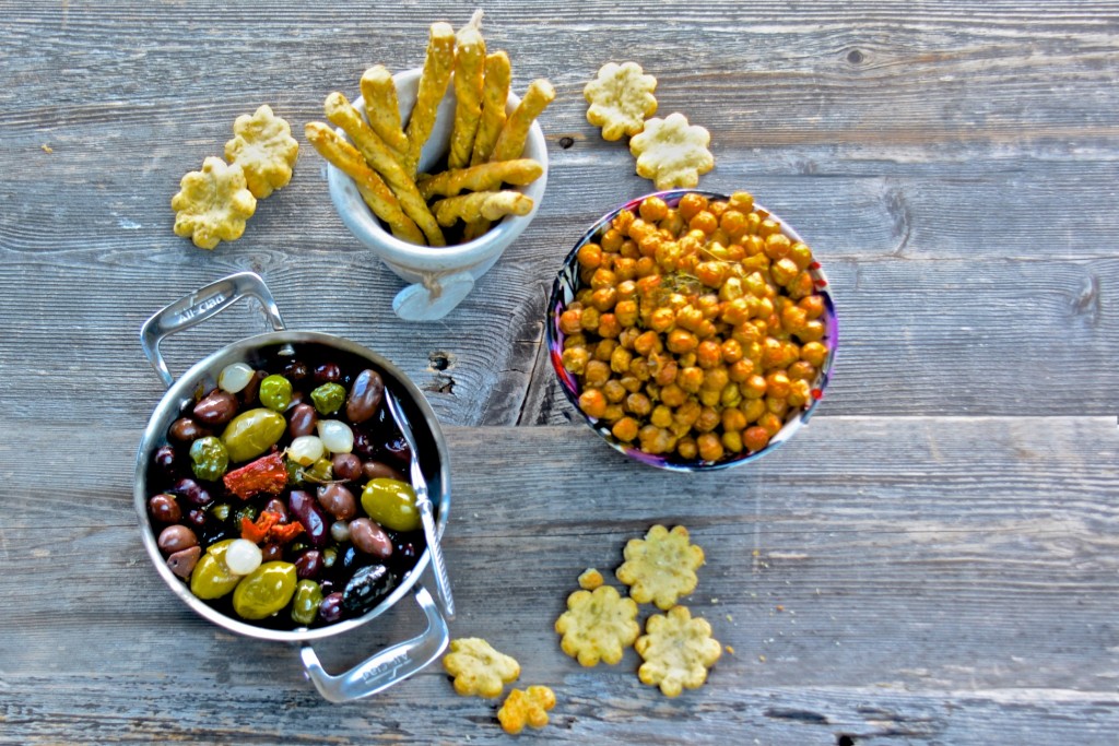 Thyme roasted olives and chickpeas