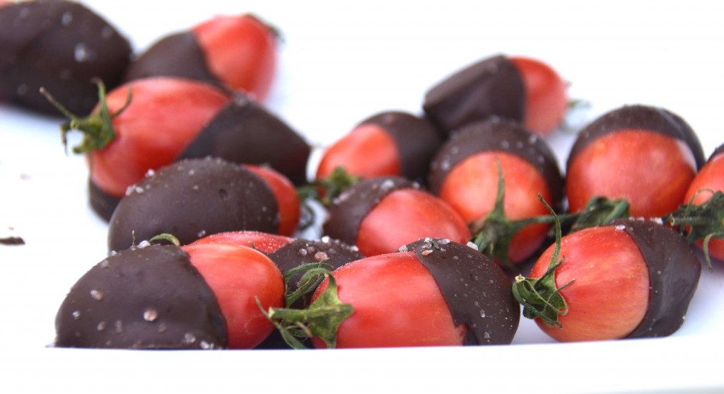 Chocolate dipped teardrop cherry tomatoes