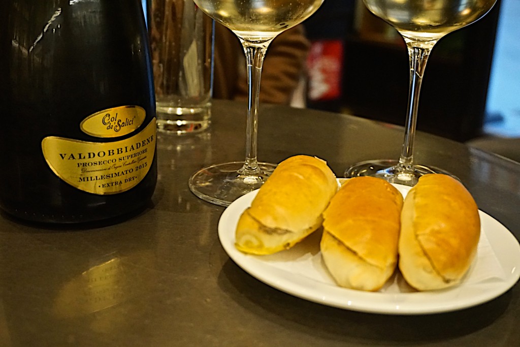 Prosecco and truffle sandwiches at