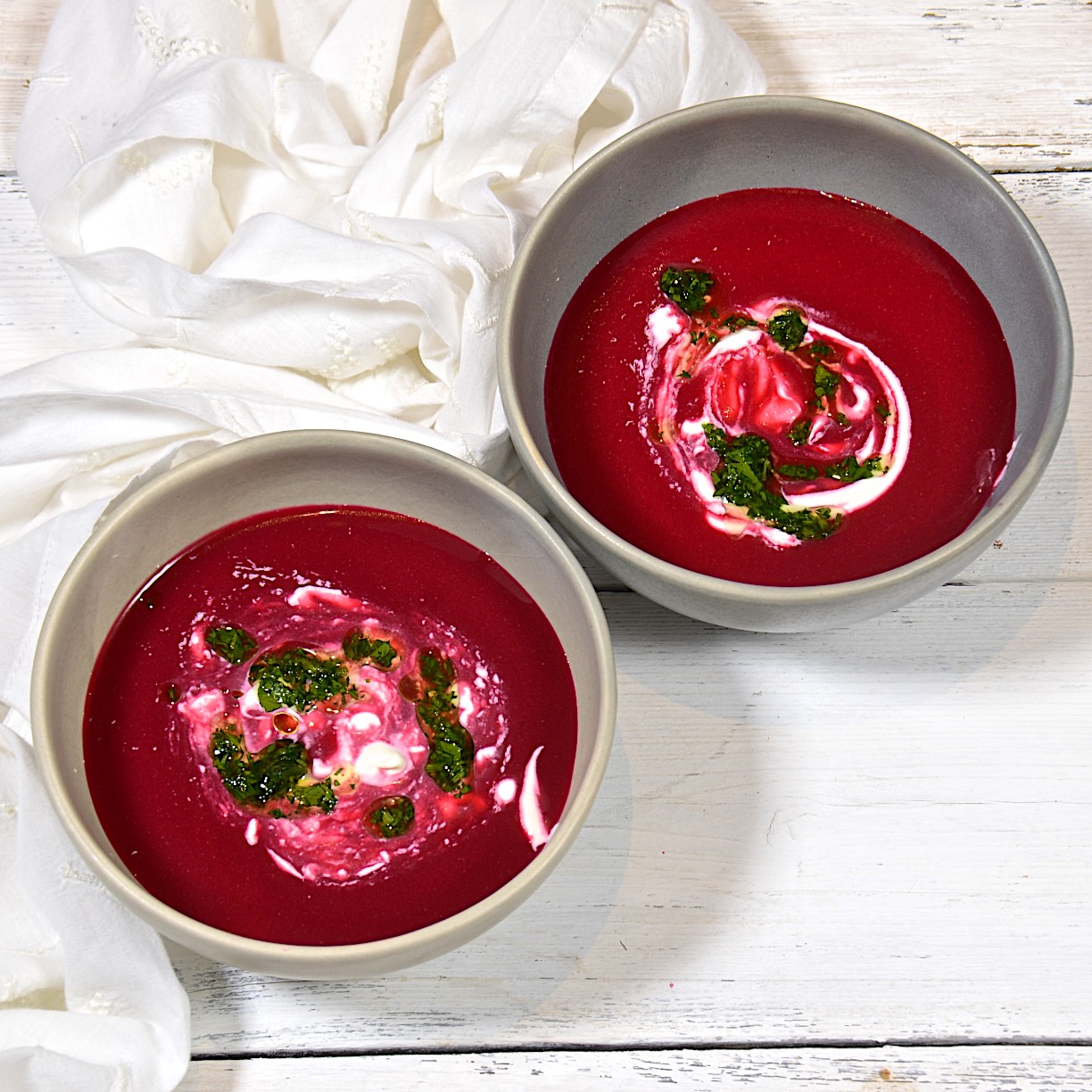 Silky beet soup with creme fraiche