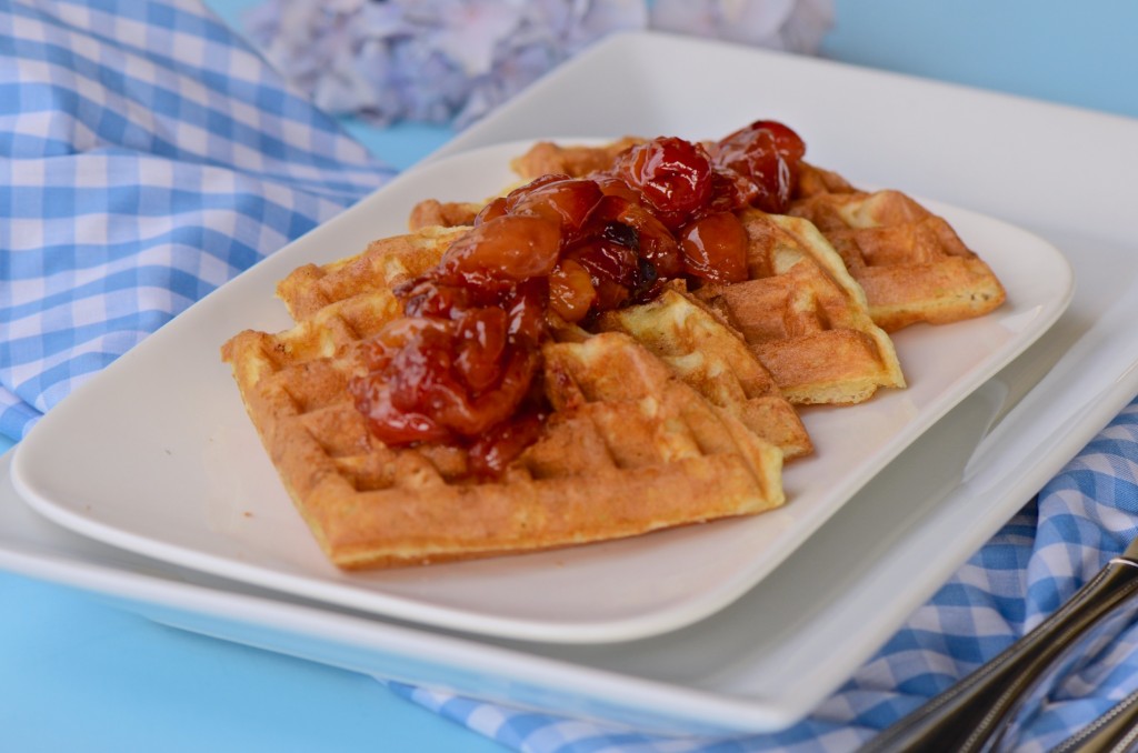 Waffles with Rainier cherry compote