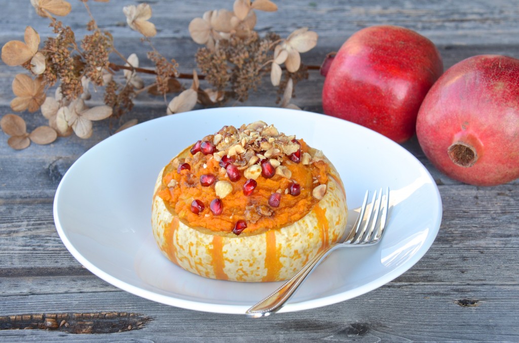 Winter squash stuffed with sweet potatoes and squash