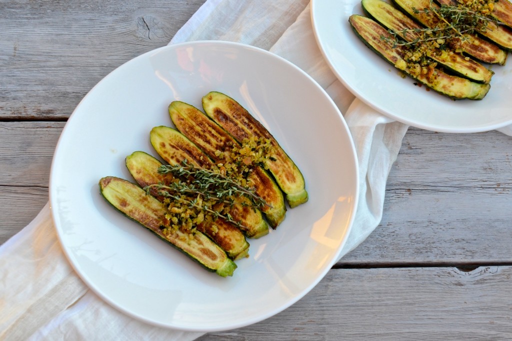 Grilled zucchini with herbed crumbs