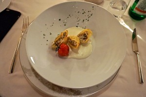 stuffed conchiglioni (shells) pasta with courgettes, aubergines and buffalo mozzarella cream