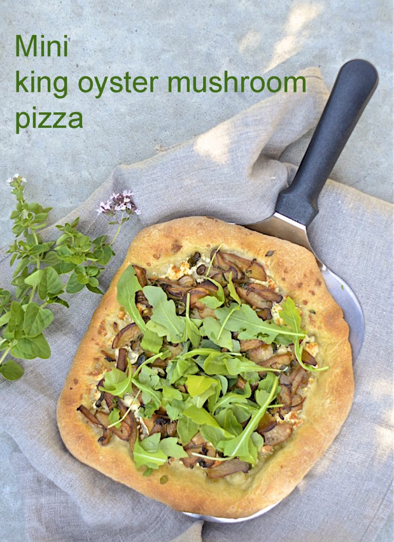 Pizza with mini king oyster mushrooms and feta Olive Oil and Lemons