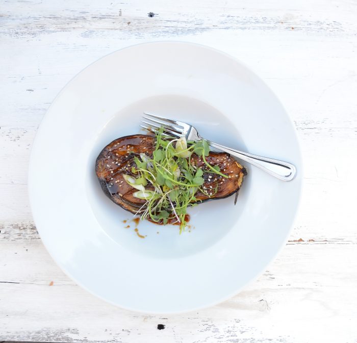 Grilled Eggplant with Miso Glaze Olive Oil and Lemons Dina Honke