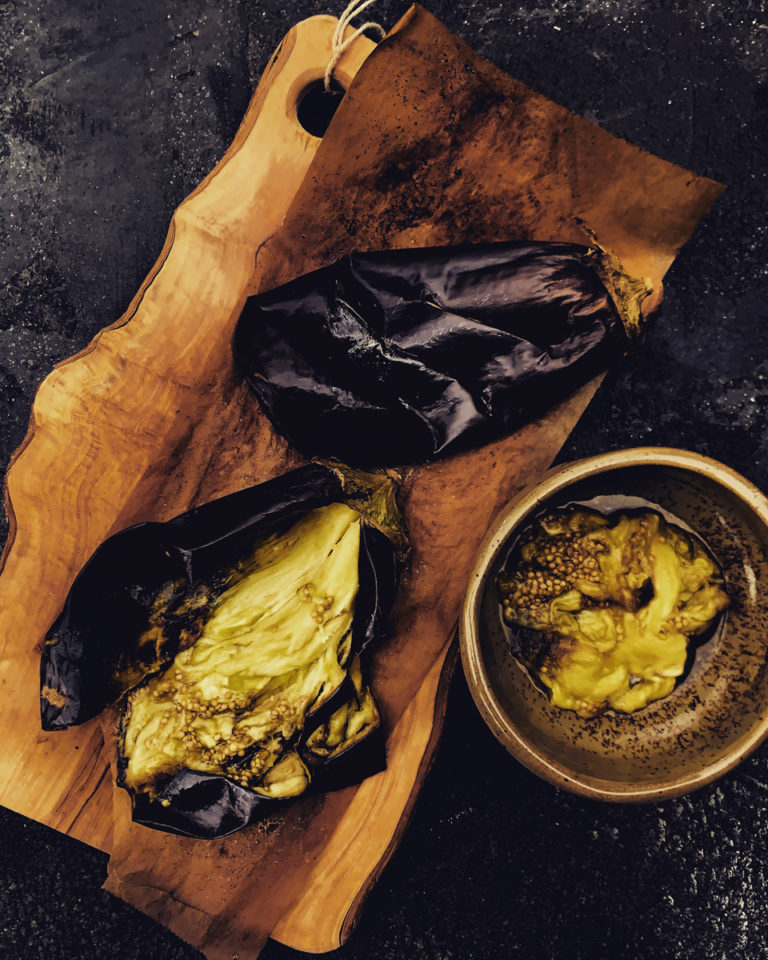 Roasted Eggplant and Tahini Dip (a.k.a baba ganoush) Olive Oil and